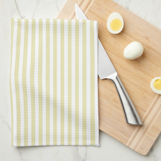 Cute Elegant Pale Goldenrod and White Striped Tea Towel (Quarter Fold)