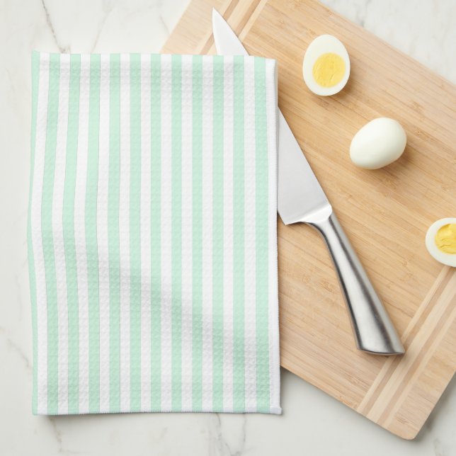 Cute Elegant Peppermint Green and White Striped Tea Towel (Quarter Fold)