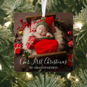 Cute Elegant Photo Grandparents First Christmas Metal Tree Decoration