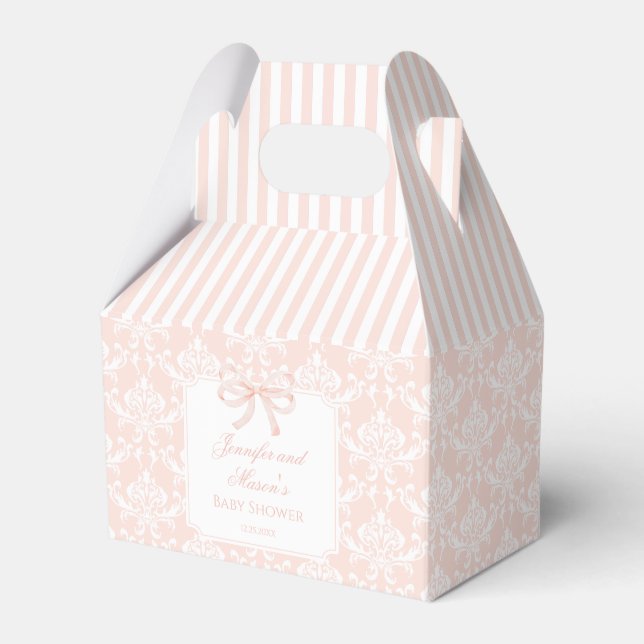 Cute elegant pink bow baby girl shower favour box (Front Side)