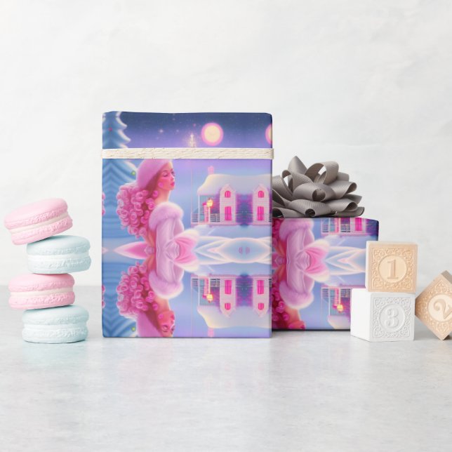 Cute Elegant Pink Girly Christmas Wrapping Paper (Baby Shower)