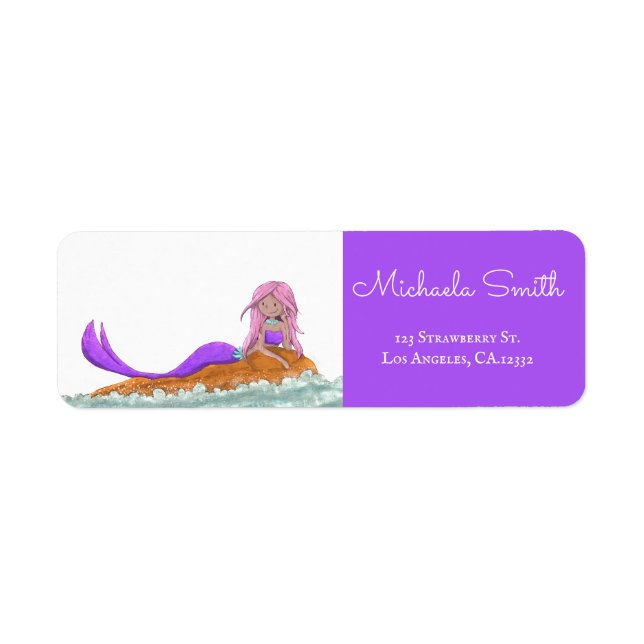 Cute Elegant Purple Mermaid Return Address (Front)