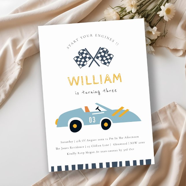 Cute Elegant Race Car Kids Any Age Birthday Invite (Creator Uploaded)