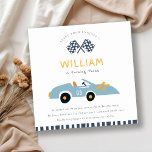 Cute Elegant Race Car Kids Any Age Birthday Invite<br><div class="desc">A Cute Boys Racing Car Theme Birthday Collection.- it's an Elegant Simple Minimal cute Illustration of racing car with chequered flag,  perfect for your little ones birthday party. It’s very easy to customise,  with your personal details. 
If you need any other matching product or customisation,  kindly message via Zazzle.</div>