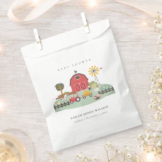 Cute Elegant Red Barnyard Farm Animal Baby Shower Favour Bags (Clipped)