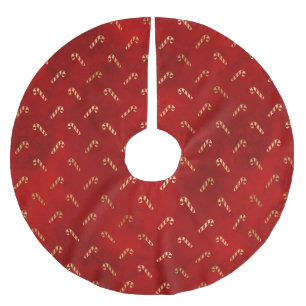 Cute elegant red gold candy cane pattern Christmas Brushed Polyester Tree Skirt