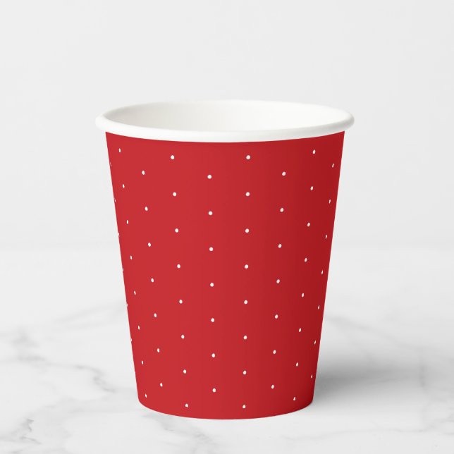 Cute elegant red white tiny polka dots paper cups (Front)