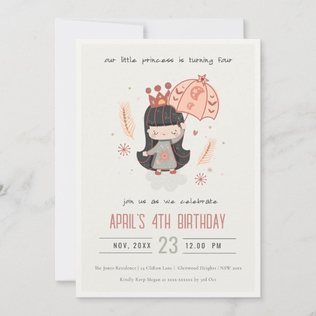 Cute Elegant Rust Boho Princess on Clouds Birthday Invitation (Front)