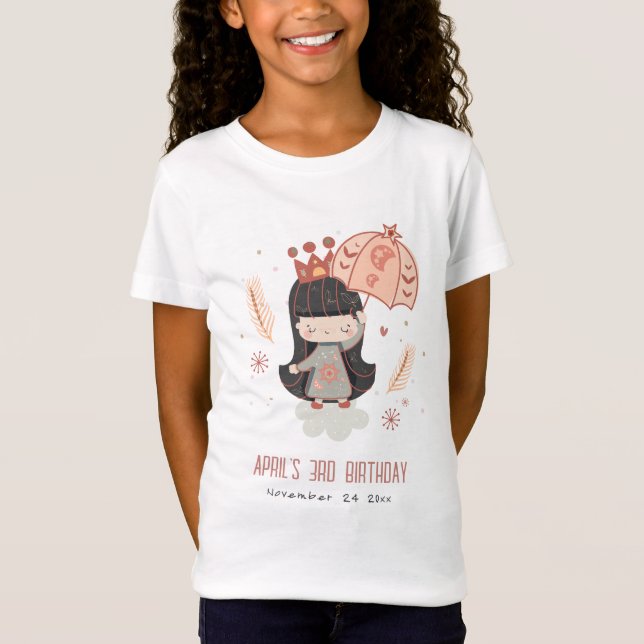 Cute Elegant Rust Boho Princess on Clouds Birthday T-Shirt (Front)
