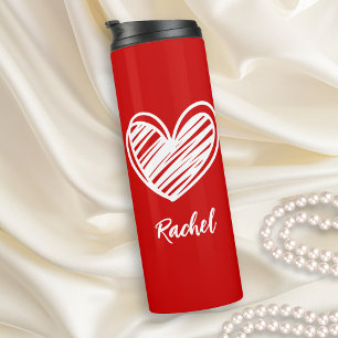 Cute Elegant Script Name Modern Hearts Love Red Thermal Tumbler