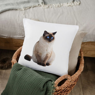 Cute Elegant Siamese Cat Personalized Decor White Cushion