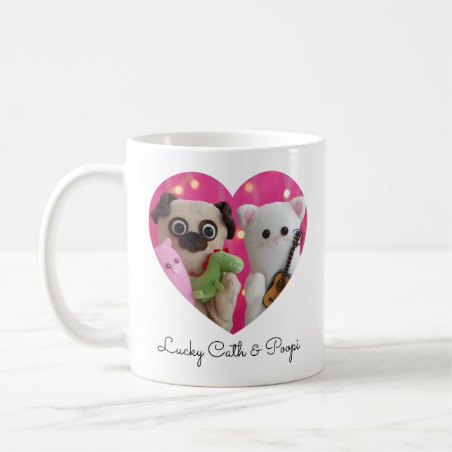 Cute Elegant Simple Minimalist Heart Photo Coffee Mug (Left)