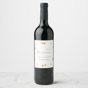 Cute Elegant Soft Orange Floral Boho Baby Shower Wine Label