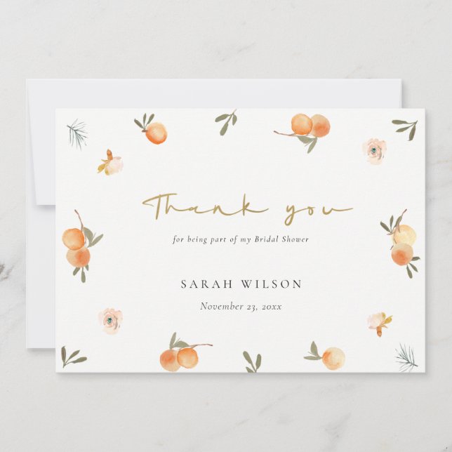 Cute Elegant Soft Orange Floral Boho Bridal Shower Thank You Card (Front)