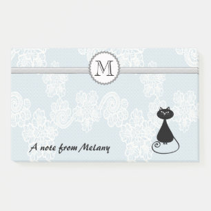 Cute elegant stylish lace black cat monogram post-it notes