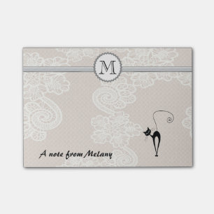 Cute elegant stylish lace black cat monogram post-it notes