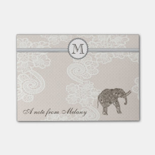 Cute elegant stylish lace elephant monogram post-it notes