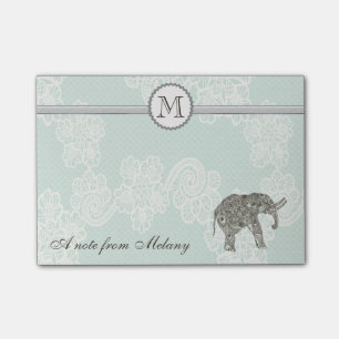 Cute elegant stylish lace elephant monogram post-it notes
