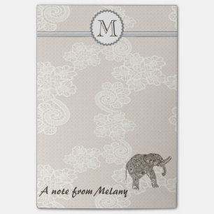 Cute elegant stylish lace elephant monogram post-it notes