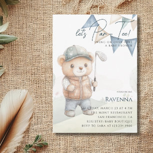 Cute Elegant Teddy Golf Let's Par-Tee Baby Shower Invitation