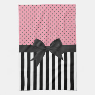 Cute elegant trendy stripes polka dots pattern tea towel