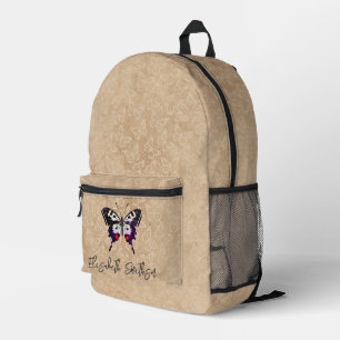   Cute Elegant Vintage Butterfly Add Your Name Tan Printed Backpack