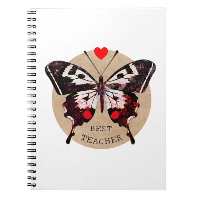  Cute Elegant Vintage Butterfly Heart Best Teacher Notebook (Front)