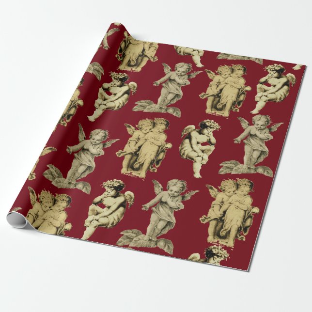 Cute Elegant Vintage Winged Cherub Angels Wrapping Paper (Unrolled)