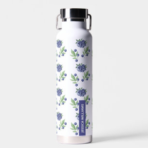 Cute Elegant Watercolor Blueberry Fruit Monogram  Water Bottle