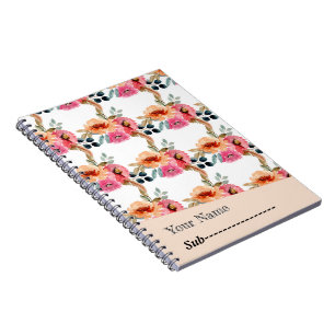 Cute Elegant Watercolor Pink Rose Floral  Notebook