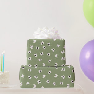Cute elegant white butterflies on sage green wrapping paper
