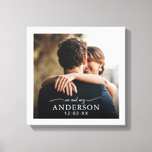 Cute Elegant White Mr and Mrs Photo Wedding Canvas Print