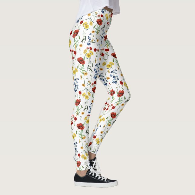 Cute Elegant Wildflowers on White Leggings (Right)