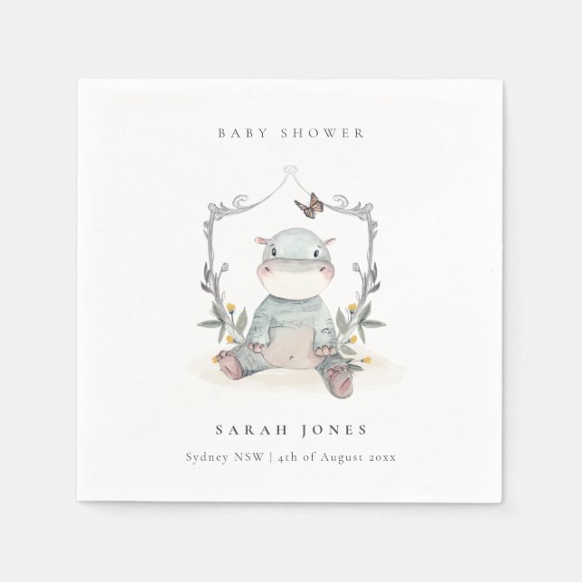 Cute Elegant Yellow Baby Hippo Foliage Baby Shower Napkin (Front)