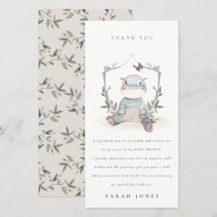 Cute Elegant Yellow Baby Hippo Foliage Baby Shower Thank You Card