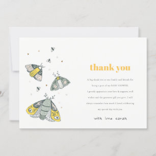 Cute Elegant Yellow Grey Little Bug Baby Shower Thank You Card