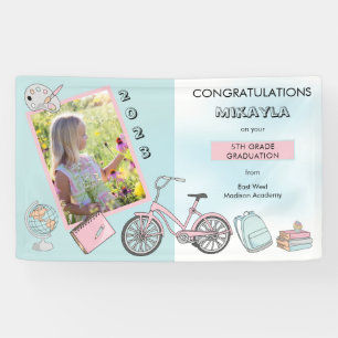 Cute Elementary Photo Girl Graduation Banner