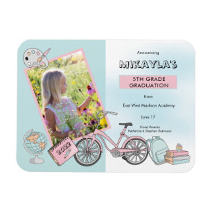 Cute Elementary Photo Pink Blue Graduation Magnet