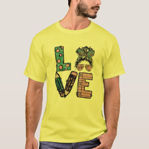 Cute Elementary Teacher Love Teaching With Messy B T-Shirt
