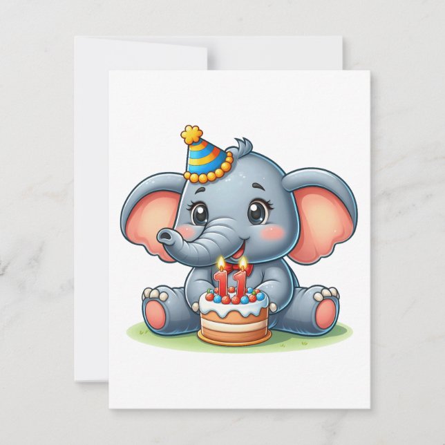 Cute Elephant 11th Birthday Invitation (Front)