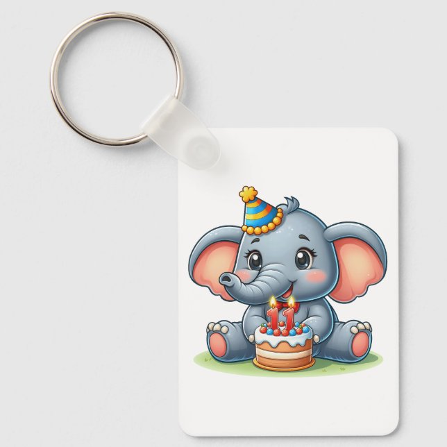 Cute Elephant 11th Birthday Key Ring (Front)