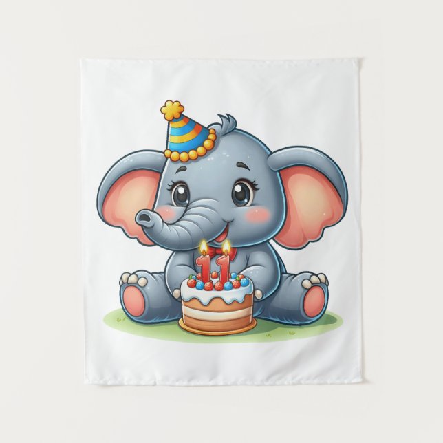 Cute Elephant 11th Birthday Tapestry (Front)
