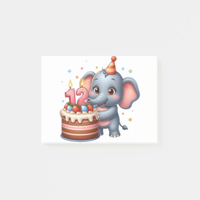 Cute Elephant 12th Birthday Post-it Notes (Front)