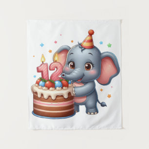 Cute Elephant 12th Birthday Tapestry