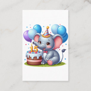 Cute Elephant 15th Birthday Business Card