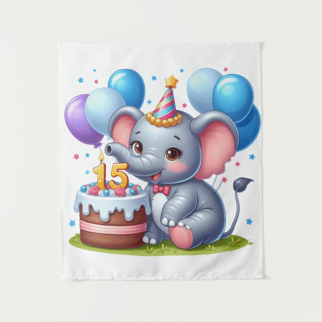 Cute Elephant 15th Birthday Tapestry (Front)