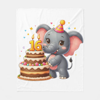 Cute Elephant 16th Birthday Fleece Blanket