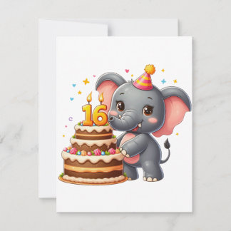 Cute Elephant 16th Birthday Invitation