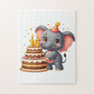 Cute Elephant 16th Birthday Jigsaw Puzzle
