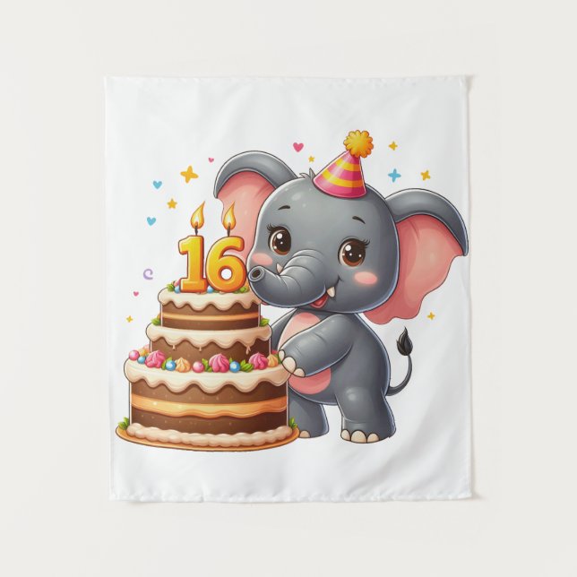 Cute Elephant 16th Birthday Tapestry (Front)